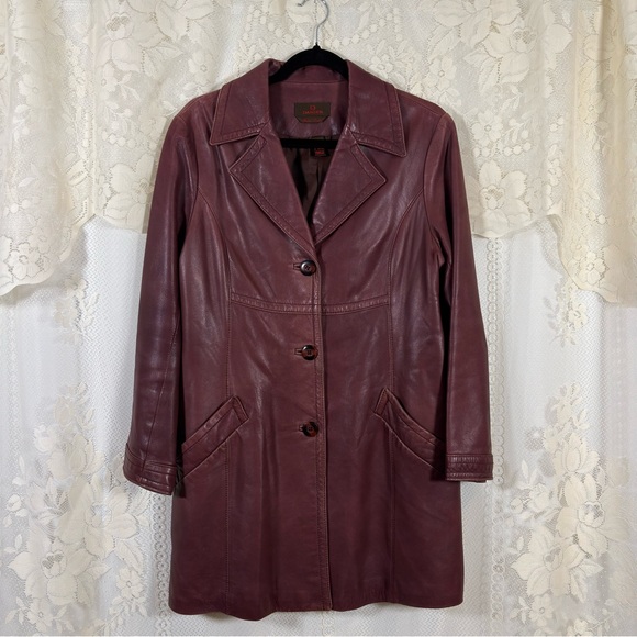 Vintage Danier Italian Leather Blazer Jacket Burgundy Mid Length Size Medium - Picture 2 of 10